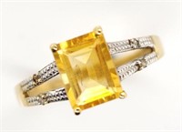 Citrine and diamond set 10ct yellow gold ring