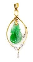 Oriental jade, diamond and gold swinging pendant