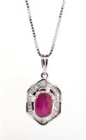 Ruby, diamond and 18ct gold pendant on chain