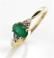 14ct yellow gold, emerald and diamond ring
