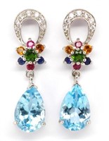 Pair of silver and topaz drop earrings
