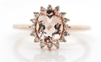 Morganite and diamond cluster rose gold ring