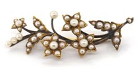 Antique gold and pearl flower brooch