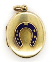 Gold and enamelled horse shoe locket