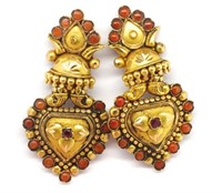 Indian gold and orange hardstone earrings