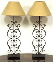 Two metal formwork electric lamps