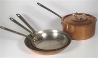 Three copper frying pans