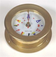 Brass cased quartz ship's clock