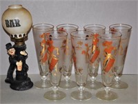 Seven vintage drinking glasses