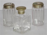 Three vintage silver plate lidded toilet jars