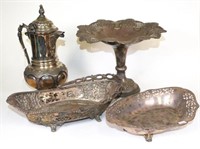 Four vintage silver plate tableware pieces