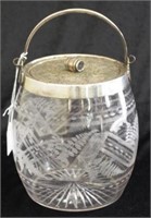 Vintage silver plate & etched glass biscuit barrel