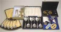 Three cased flatware sets, Masonic medals