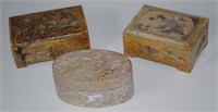 Three Oriental carved hardstone trinket boxes