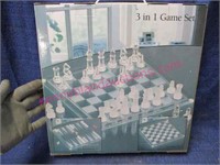 glass game set (chess-backgammon-checkers) 3-in-1