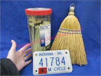 motorcycle license plate -cable ties -hand broom