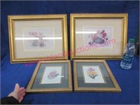 4 framed floral prints