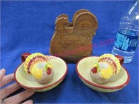 wooden rooster napkin holder -turkey candle holder