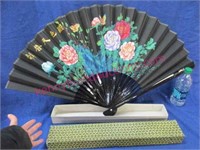 large hand painted hand fan - 19in tall