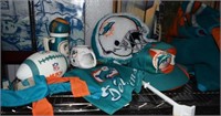 Group of Miami Dolphins items including Hats,