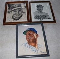 3 Framed Baseball prints including signed Brooks
