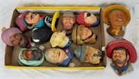 Mixed Lot Of Plaster Heads Hand Painted