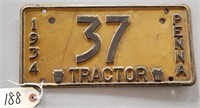 1934 Pennsylvania Tractor License Plate