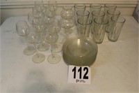 Glass Plates (12), Tea Glasses (9), Stemware (2