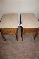 Pair of End Tables with Cultured Marble tops