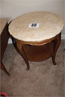 Round Lamp Table with Pie Crust Cultured Marble
