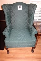 Green Upholstered Wing Back Chair
