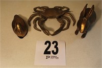 (3) Brass Animals - Duck, Rabbit, Crab - Crab is