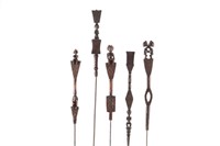 Five African carved ceremonial wood staffs