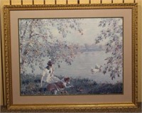 Framed Art - Girl & Lake in Gold Frame