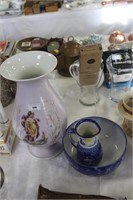 Large pink vase & Royal Doulton jug& bowl