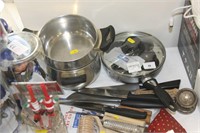 Kitchen knives, pans incl. new poacher