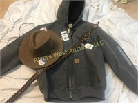 23B Carhartt coat, belt and Stetson hat