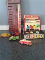 Fisher Price register, rubber car, friction cars