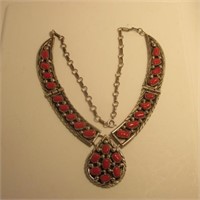 Navejo James Shay Sterling Coral Necklace