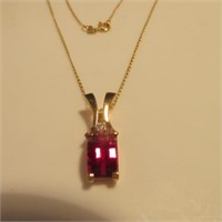 14K Yellow Gold Simulated Ruby Necklace