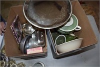 BOX LOT 2 BOXES SILVERTONE PLATES/MISC. DISHES