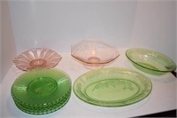 LOT OF PINK & GREEN DEPRESSION GLASS