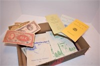 BOX LOT PAPERTIQUES & FOREIGN MONEY
