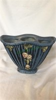 Weller pottery triple hole flower vase, blue &