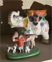 Japanese Porcelain elephant planter and horseman