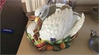 Fitz & Floyd ceramic swan figure with fruit base,