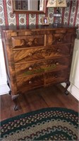 Antique flamed mahogany five drawer chest with