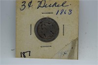 1863 Nickel Three-cent piece