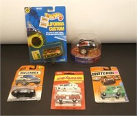 5 Diecast Cars in Packages - Matchbox, Hot