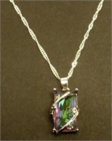 22" .925 Silver Chain with Rainbow Stone Pendant